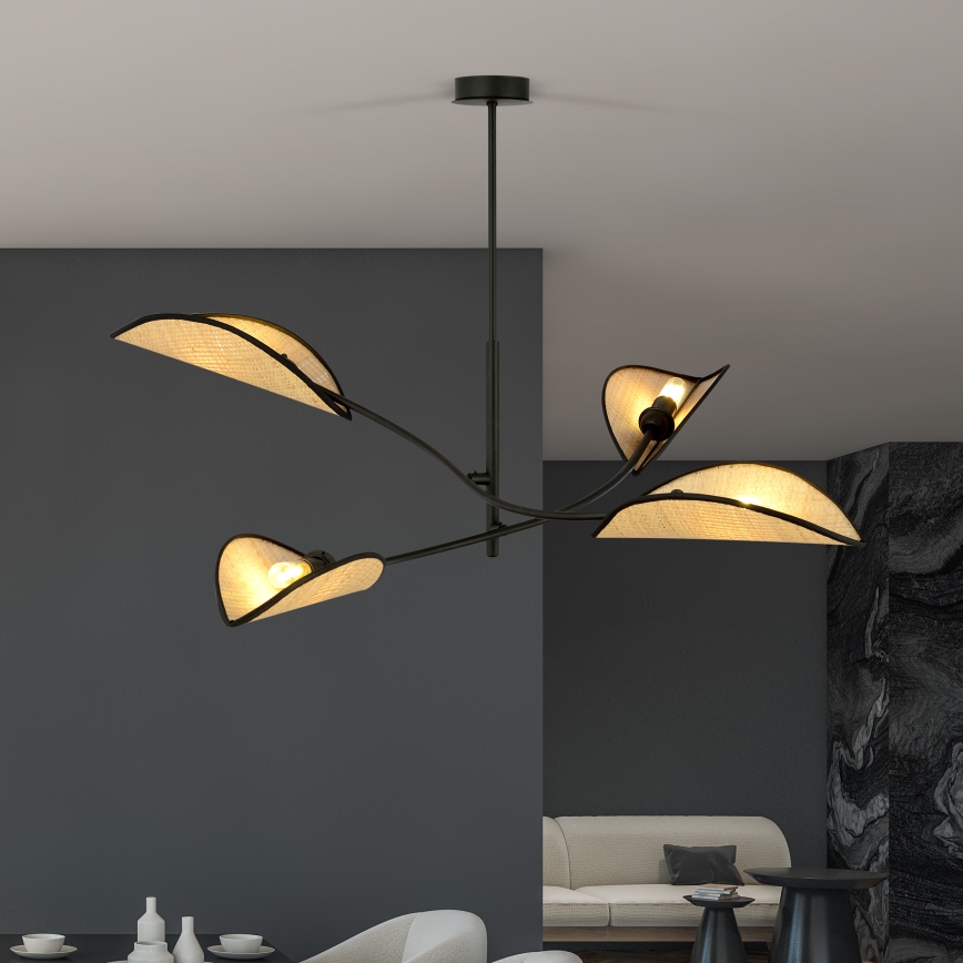 Luster na tyči LOTUS 4xE14/10W/230V čierna/béžová