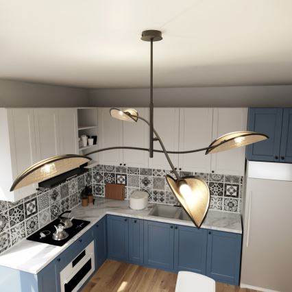 Luster na tyči LOTUS 4xE14/10W/230V čierna/béžová