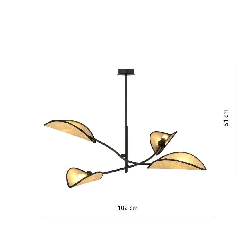 Luster na tyči LOTUS 4xE14/10W/230V čierna/béžová