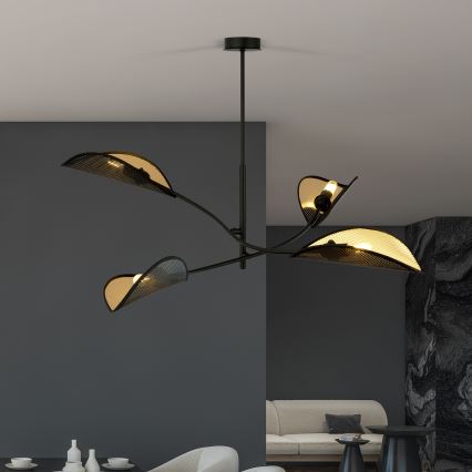 Luster na tyči LOTUS 4xE14/10W/230V čierna/zlatá