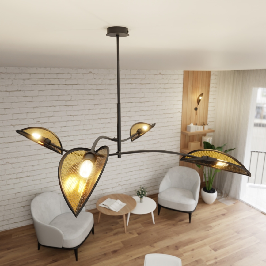 Luster na tyči LOTUS 4xE14/10W/230V čierna/zlatá