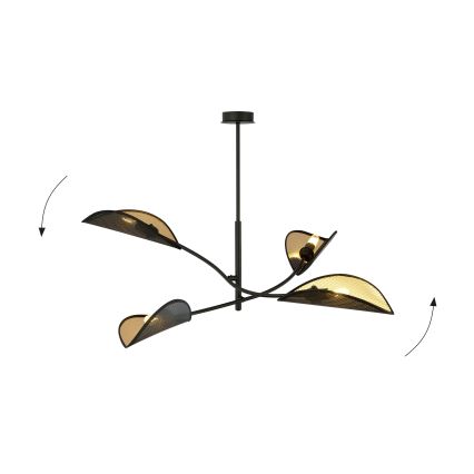 Luster na tyči LOTUS 4xE14/10W/230V čierna/zlatá