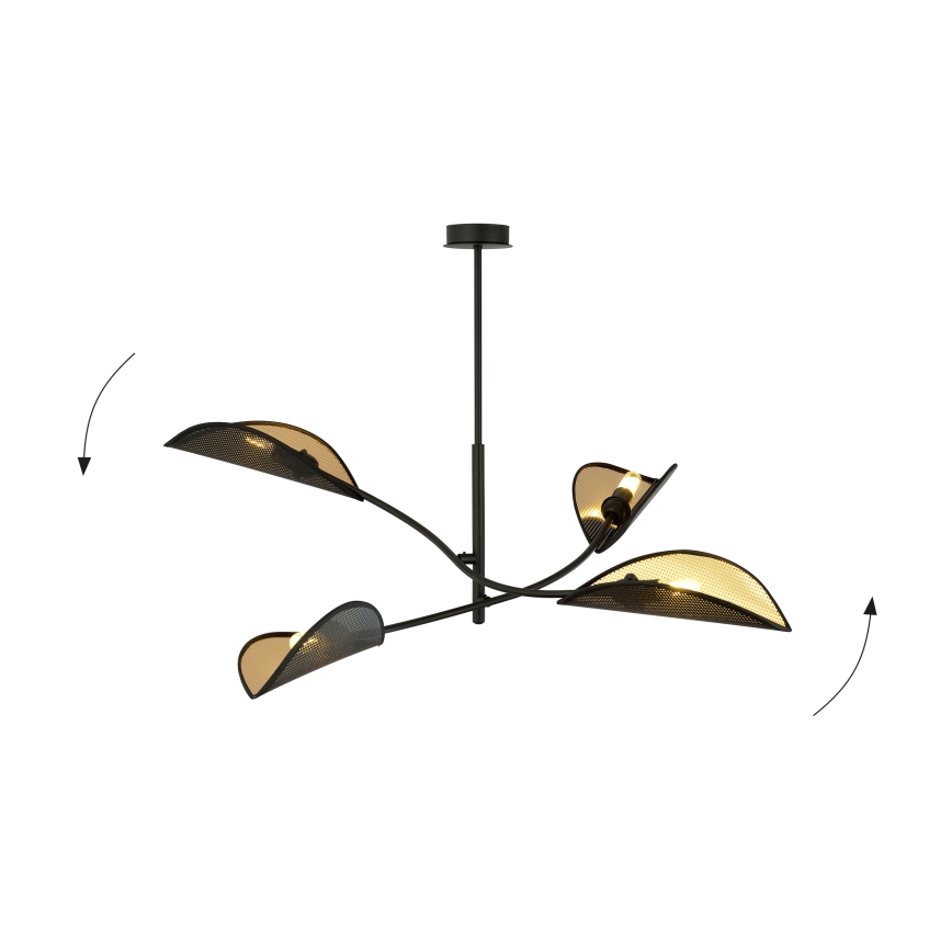 Luster na tyči LOTUS 4xE14/10W/230V čierna/zlatá