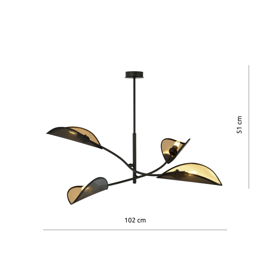 Luster na tyči LOTUS 4xE14/10W/230V čierna/zlatá