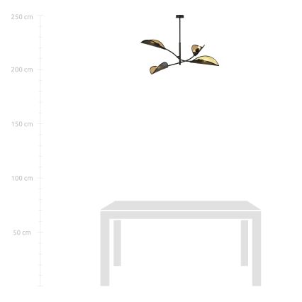 Luster na tyči LOTUS 4xE14/10W/230V čierna/zlatá