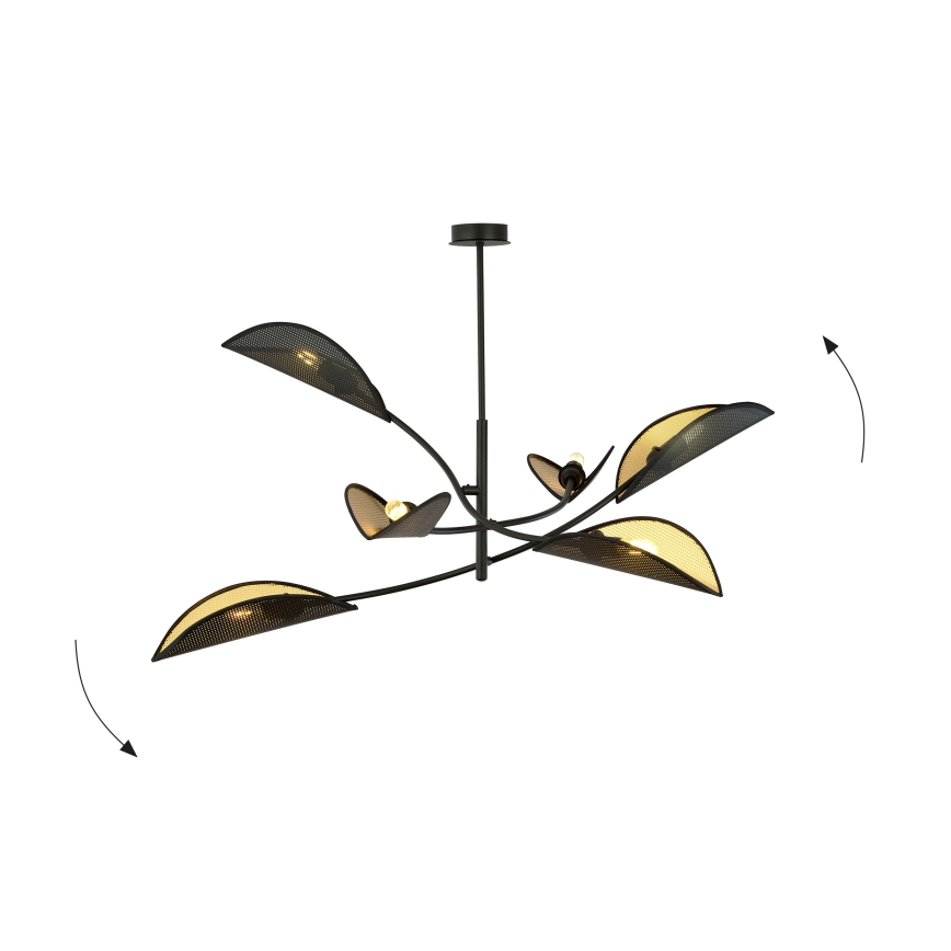 Luster na tyči LOTUS 6xE14/10W/230V čierna/zlatá