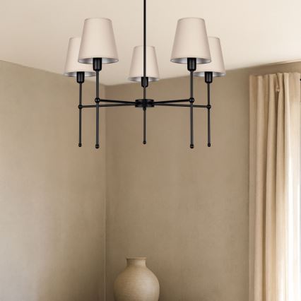 Luster na tyči MADELA 5xE14/40W/230V béžová/čierna