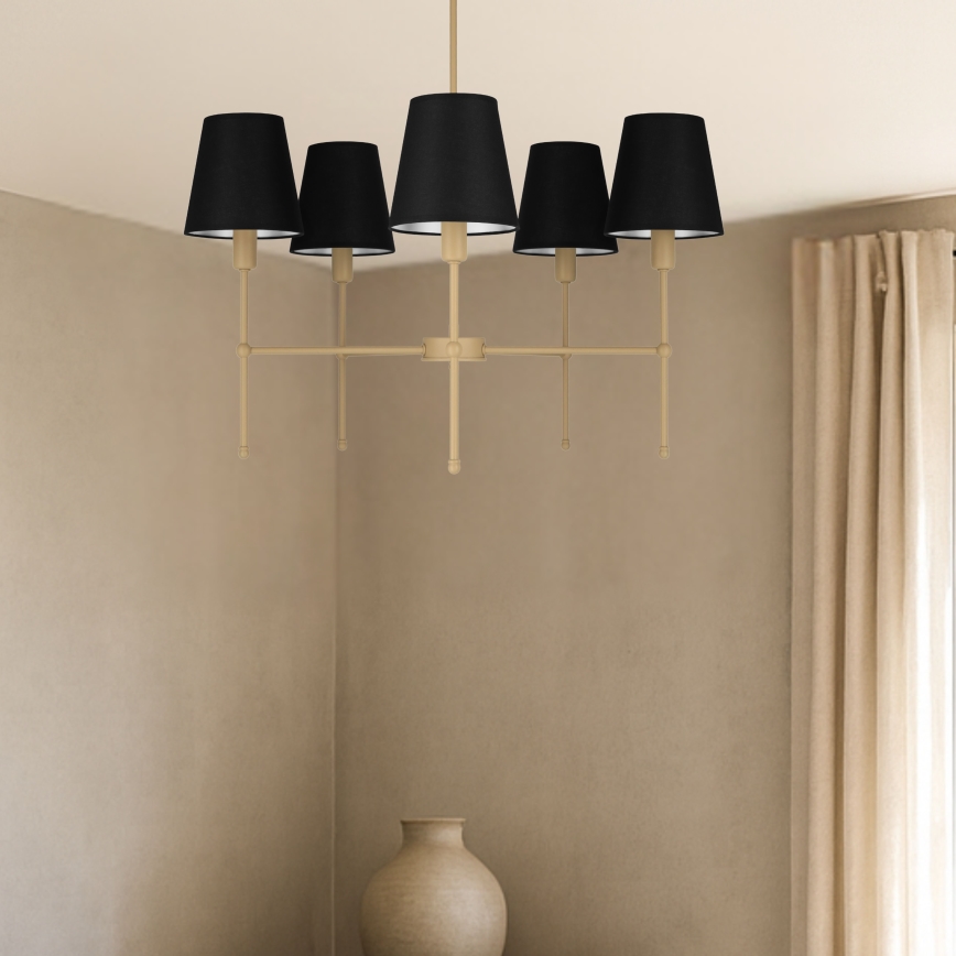 Luster na tyči MADELA 5xE14/40W/230V čierna/béžová