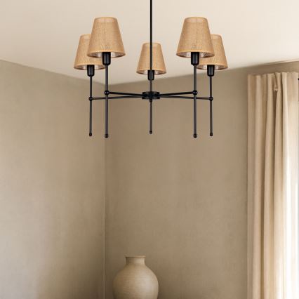 Luster na tyči MADELA 5xE14/40W/230V juta/čierna