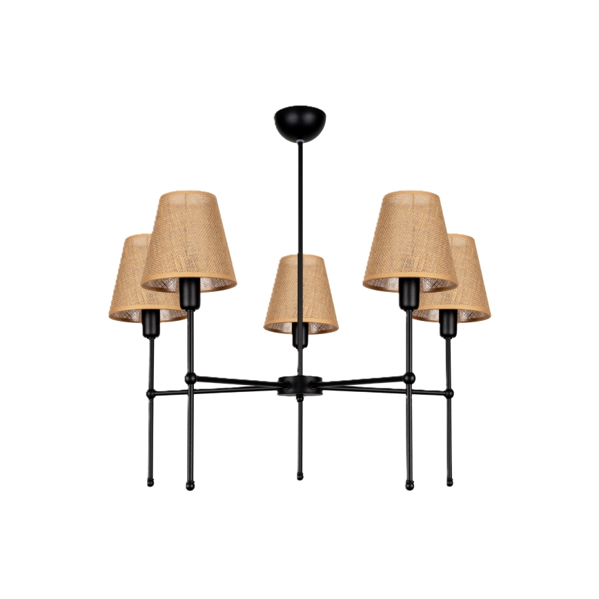 Luster na tyči MADELA 5xE14/40W/230V juta/čierna