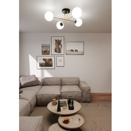 Luster na tyči MAGNUM 4xE14/10W/230V biela/zlatá/čierna