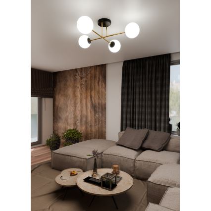 Luster na tyči MAGNUM 4xE14/10W/230V biela/zlatá/čierna