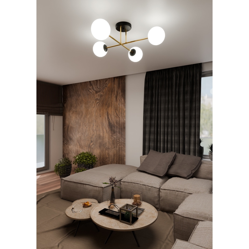 Luster na tyči MAGNUM 4xE14/10W/230V biela/zlatá/čierna