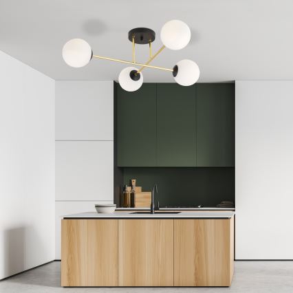 Luster na tyči MAGNUM 4xE14/10W/230V biela/zlatá/čierna