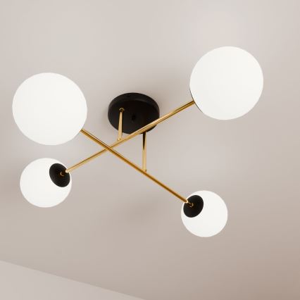 Luster na tyči MAGNUM 4xE14/10W/230V biela/zlatá/čierna