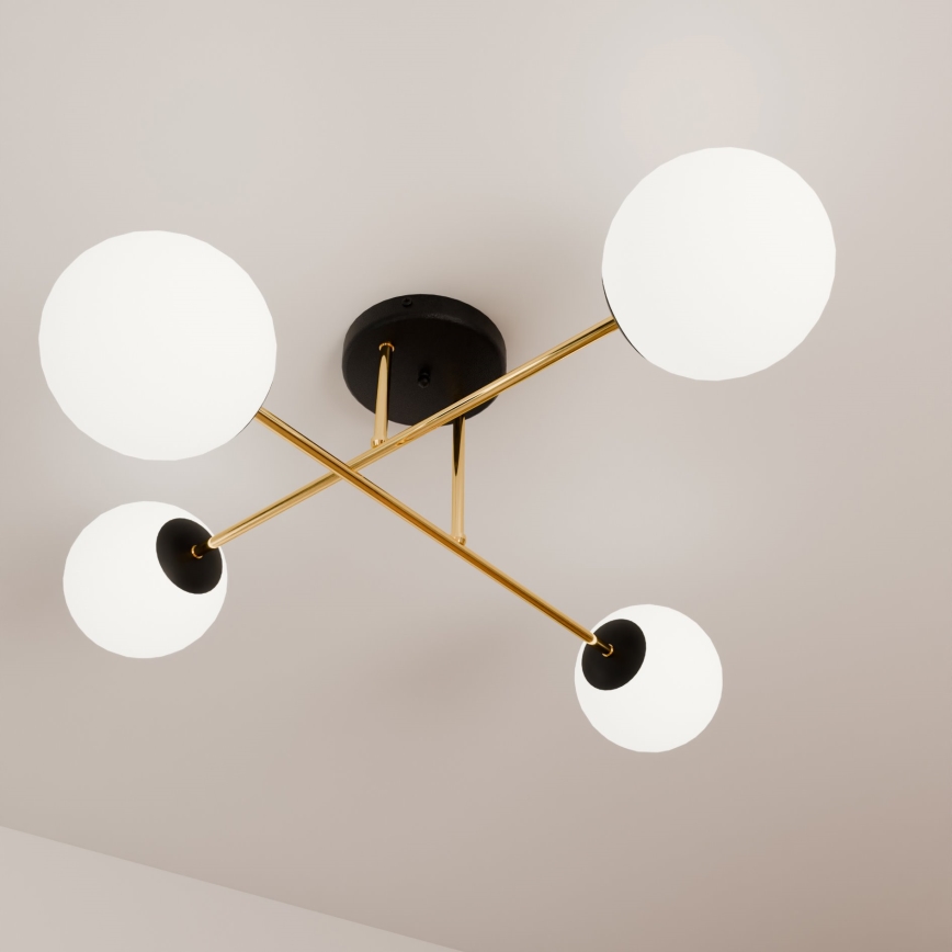 Luster na tyči MAGNUM 4xE14/10W/230V biela/zlatá/čierna