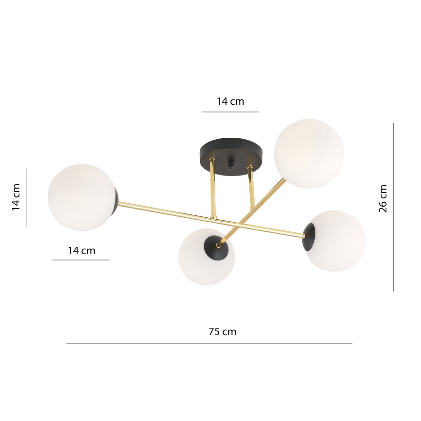Luster na tyči MAGNUM 4xE14/10W/230V biela/zlatá/čierna