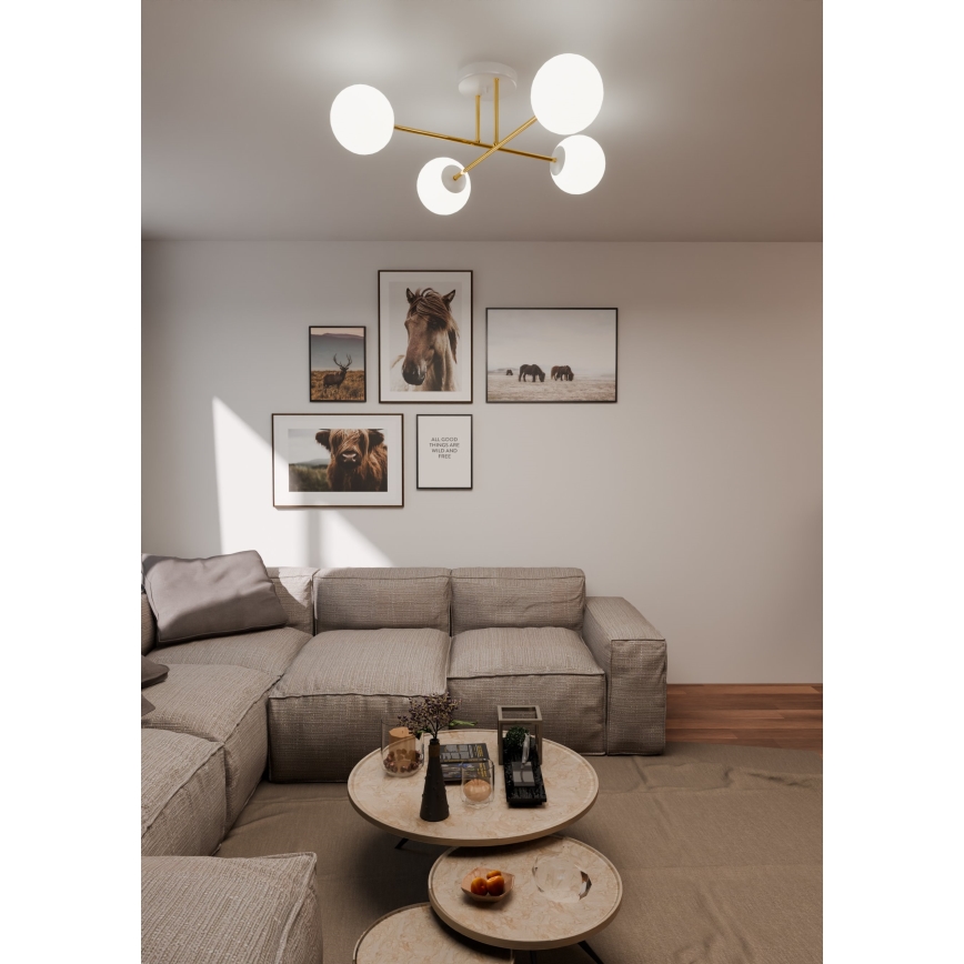 Luster na tyči MAGNUM 4xE14/10W/230V biela/zlatá