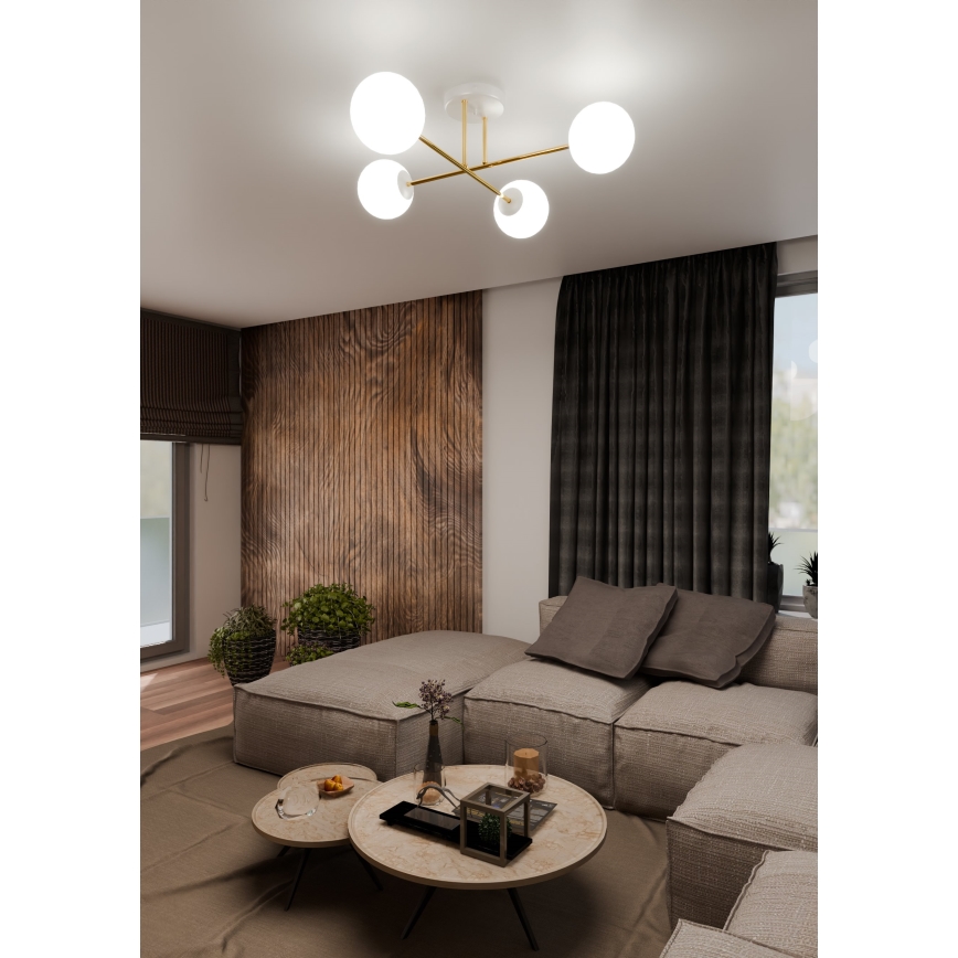 Luster na tyči MAGNUM 4xE14/10W/230V biela/zlatá