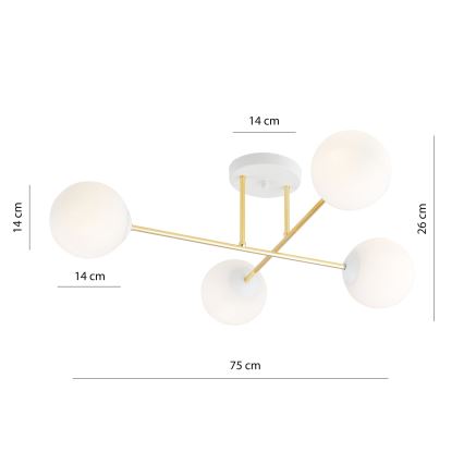 Luster na tyči MAGNUM 4xE14/10W/230V biela/zlatá