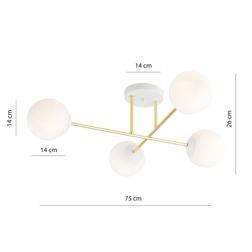 Luster na tyči MAGNUM 4xE14/10W/230V biela/zlatá