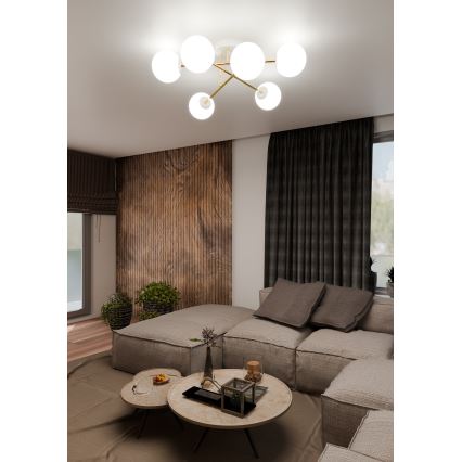 Luster na tyči MAGNUM 6xE14/10W/230V biela/zlatá