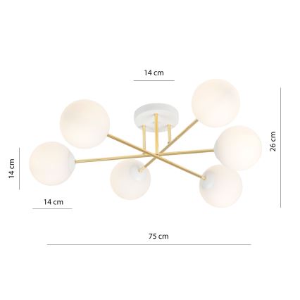 Luster na tyči MAGNUM 6xE14/10W/230V biela/zlatá