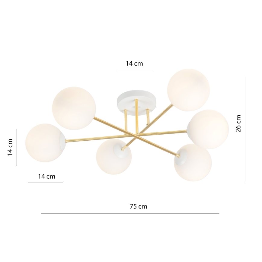 Luster na tyči MAGNUM 6xE14/10W/230V biela/zlatá