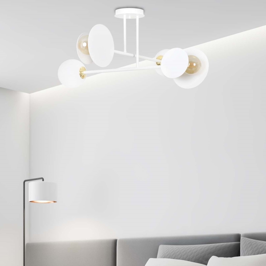 Luster na tyči MINERVA 2xE27/15W + 2xE14/10W/230V biela