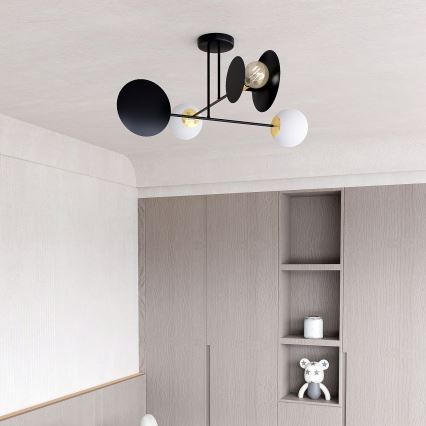 Luster na tyči MINERVA 2xE27/15W + 2xE14/10W/230V čierna