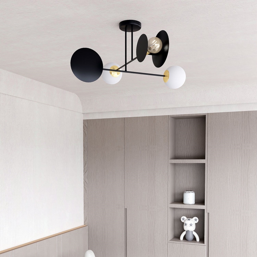 Luster na tyči MINERVA 2xE27/15W + 2xE14/10W/230V čierna