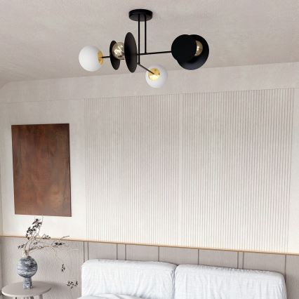 Luster na tyči MINERVA 2xE27/15W + 2xE14/10W/230V čierna