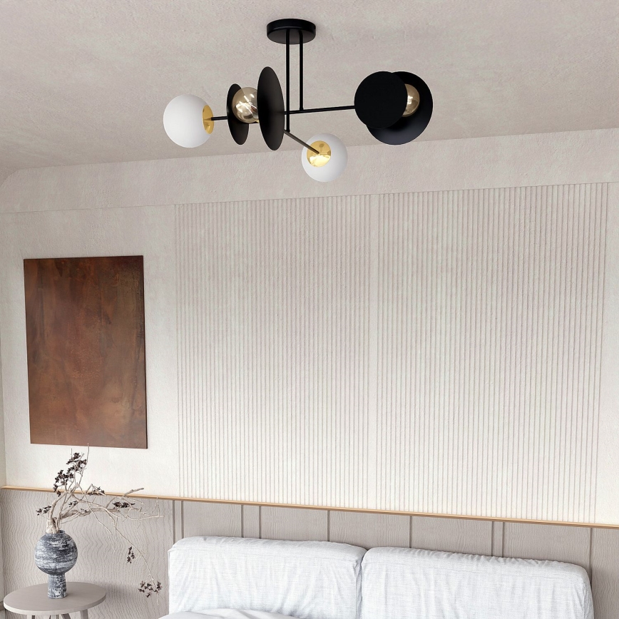 Luster na tyči MINERVA 2xE27/15W + 2xE14/10W/230V čierna