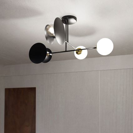 Luster na tyči MINERVA 2xE27/15W + 2xE14/10W/230V čierna