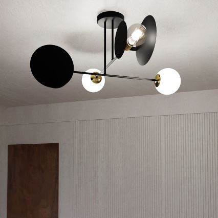 Luster na tyči MINERVA 2xE27/15W + 2xE14/10W/230V čierna