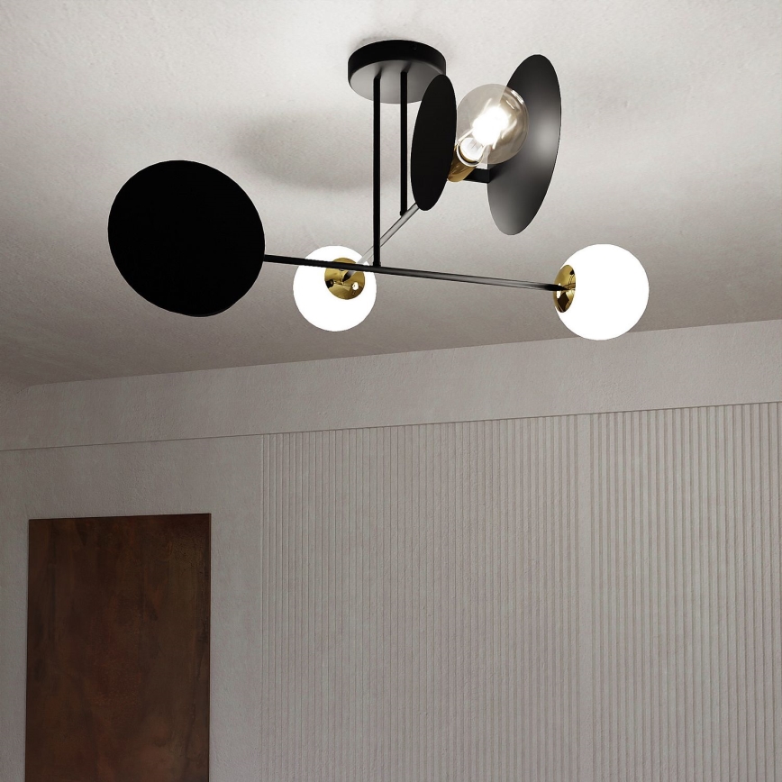 Luster na tyči MINERVA 2xE27/15W + 2xE14/10W/230V čierna