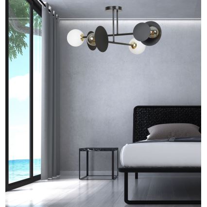 Luster na tyči MINERVA 2xE27/15W + 2xE14/10W/230V čierna