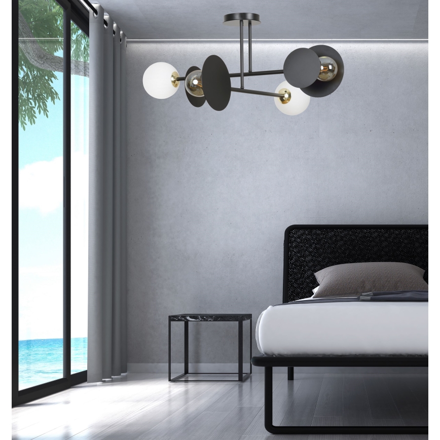 Luster na tyči MINERVA 2xE27/15W + 2xE14/10W/230V čierna