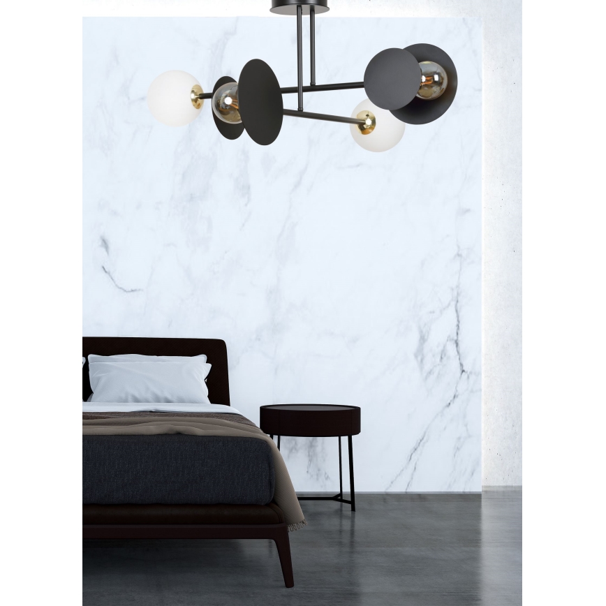 Luster na tyči MINERVA 2xE27/15W + 2xE14/10W/230V čierna
