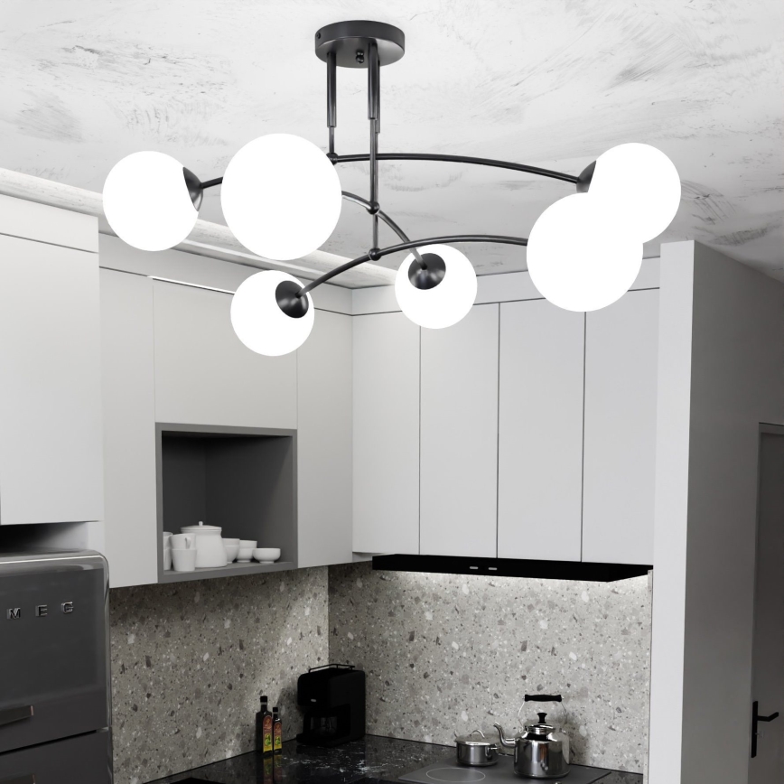 Luster na tyči PREGOS 6xE14/10W/230V čierna/biela