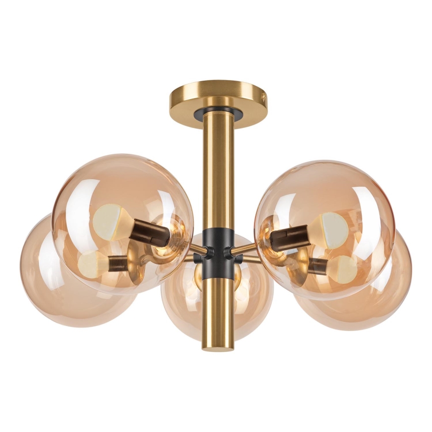 Luster na tyči ROLLO 5xE14/5W/230V zlatá/dymová béžová