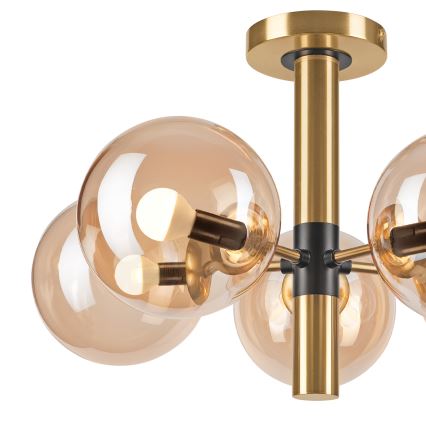 Luster na tyči ROLLO 5xE14/5W/230V zlatá/dymová béžová