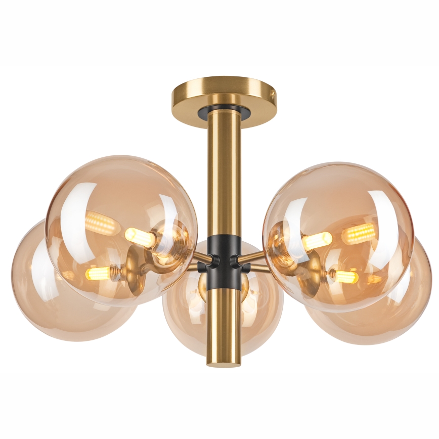 Luster na tyči ROLLO 5xG9/5W/230V zlatá/dymová béžová