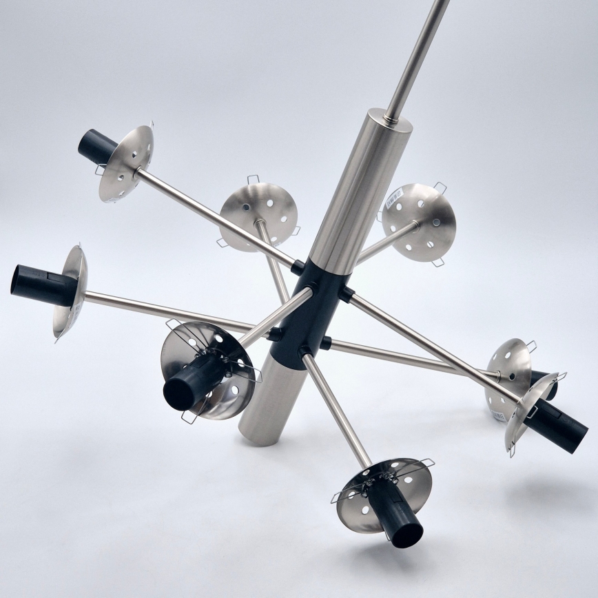 Luster na tyči ROLLO 8xE14/5W/230V matný chróm/dymová