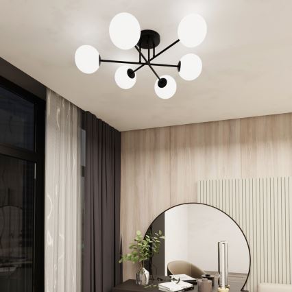 Luster na tyči ROMA 6xE14/10W/230V čierna/biela