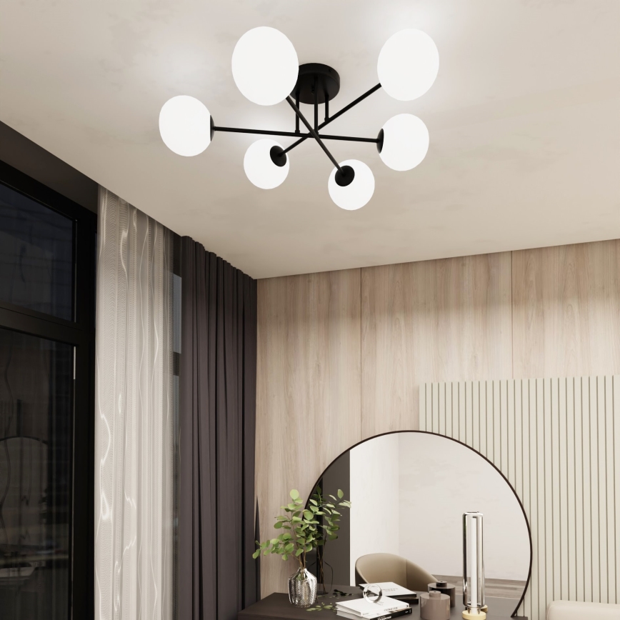 Luster na tyči ROMA 6xE14/10W/230V čierna/biela