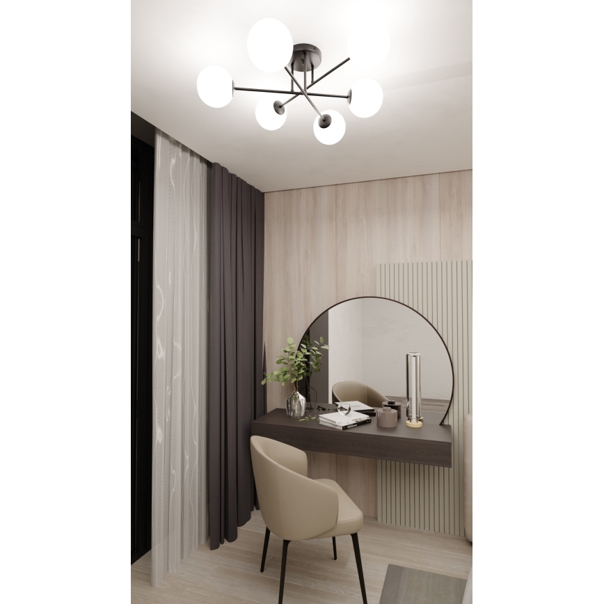 Luster na tyči ROMA 6xE14/10W/230V čierna/biela