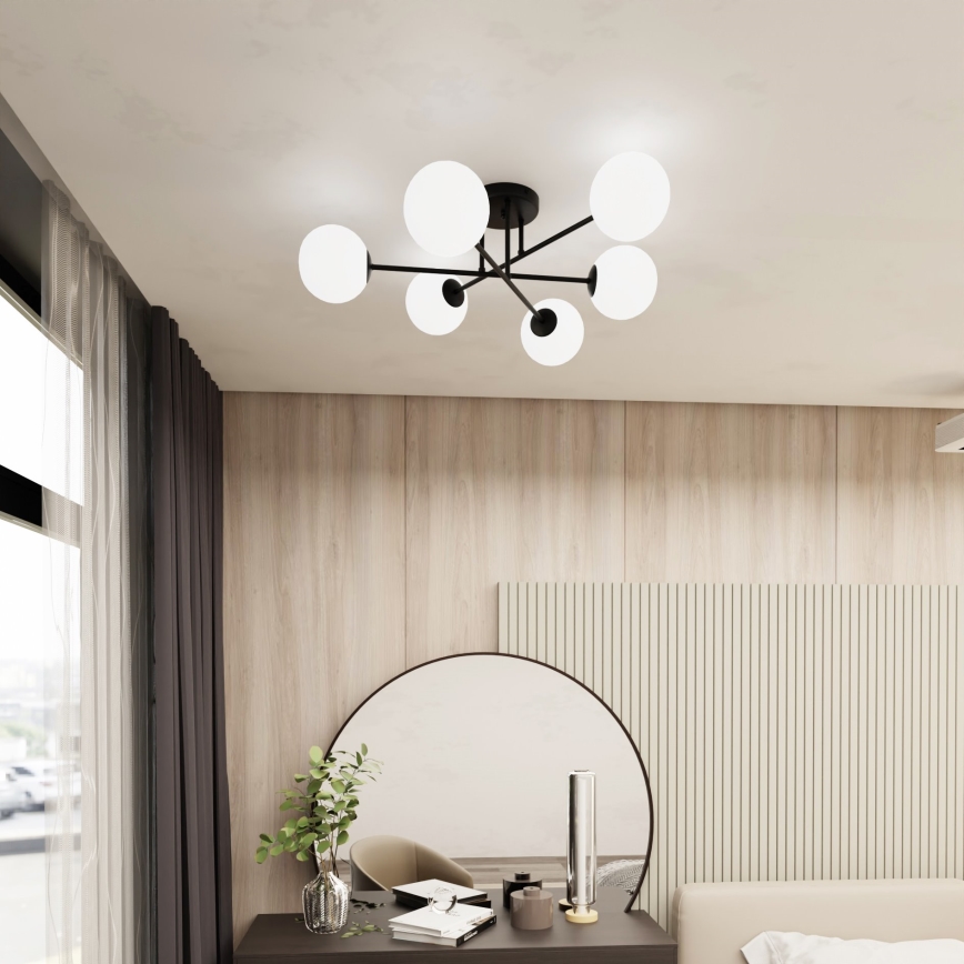 Luster na tyči ROMA 6xE14/10W/230V čierna/biela