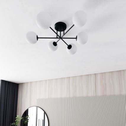 Luster na tyči ROMA 6xE14/10W/230V čierna/biela