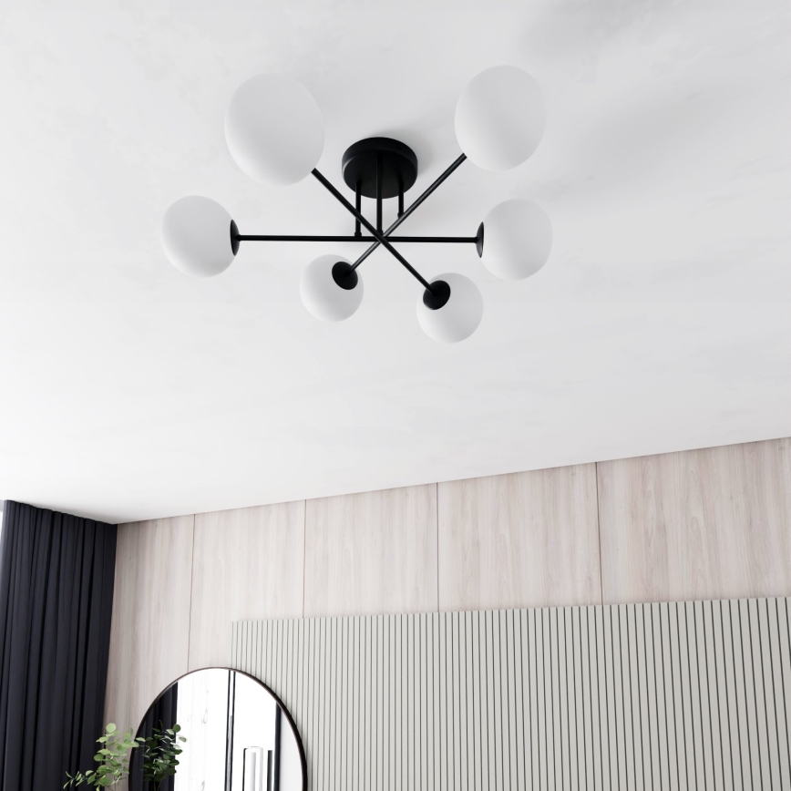 Luster na tyči ROMA 6xE14/10W/230V čierna/biela